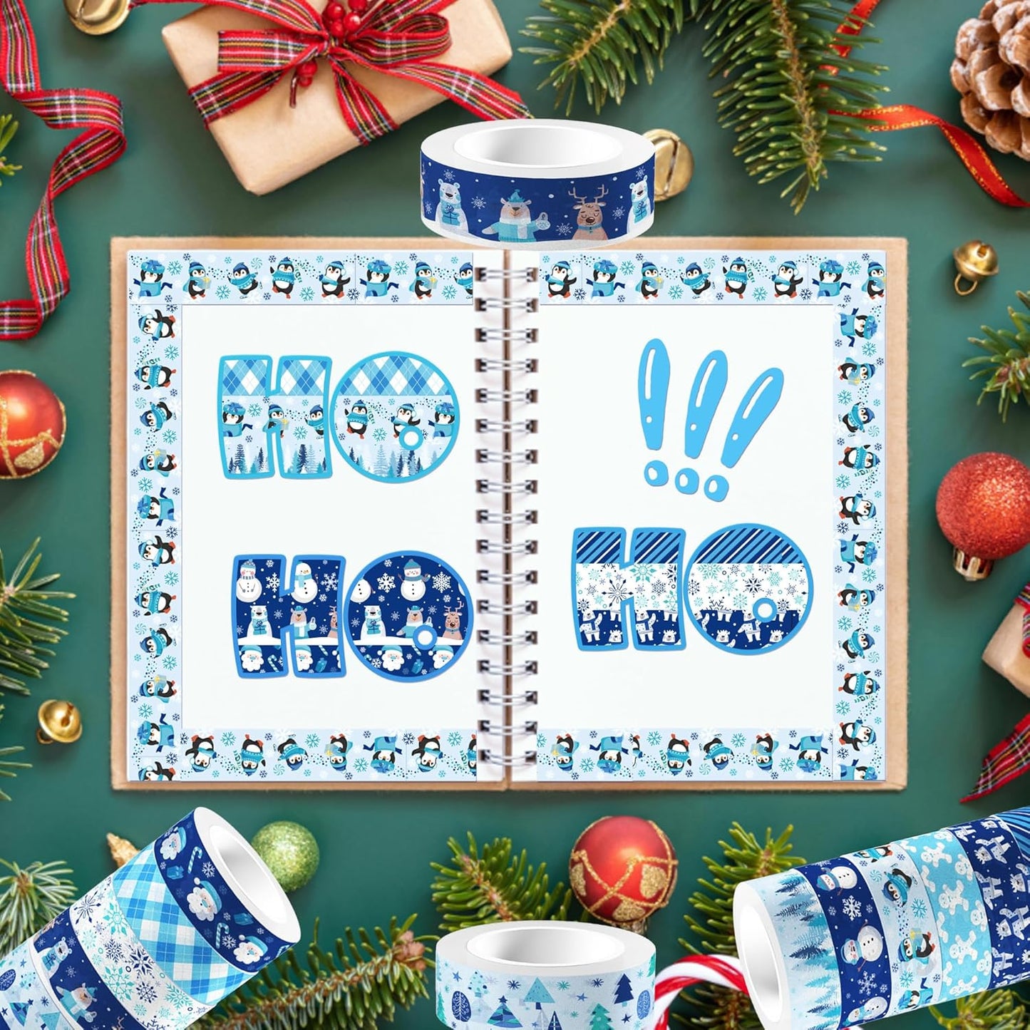 12 Pcs Christmas Washi Tape Blue Snowflake Print Masking Tape Frozen Pattern Decorative Paper Sticker for Christmas Party Holiday Scrapbook Handbook Sticker