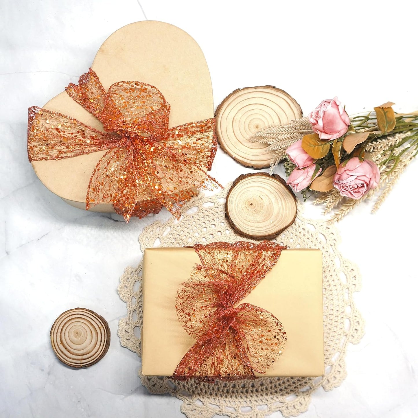 CT CRAFT LLC Sparkling Glitter Mesh Wired Ribbon 2.5" x 10 Yards Bronze Orange for Christmas Home Decor Bow Gift Wrapping DIY Crafts Wreath