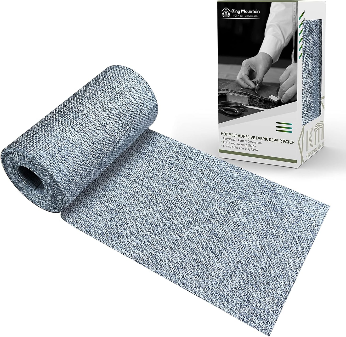 King Mountain Premium Linen Fabric Iron-on Repair Patch, Inside&Outside, 3"x60" With Backing Glue, Decorative Kit (Blue Grey)