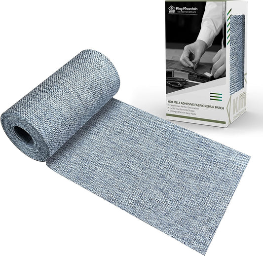 King Mountain Premium Linen Fabric Iron-on Repair Patch, Inside&Outside, 3"x60" With Backing Glue, Decorative Kit (Blue Grey)