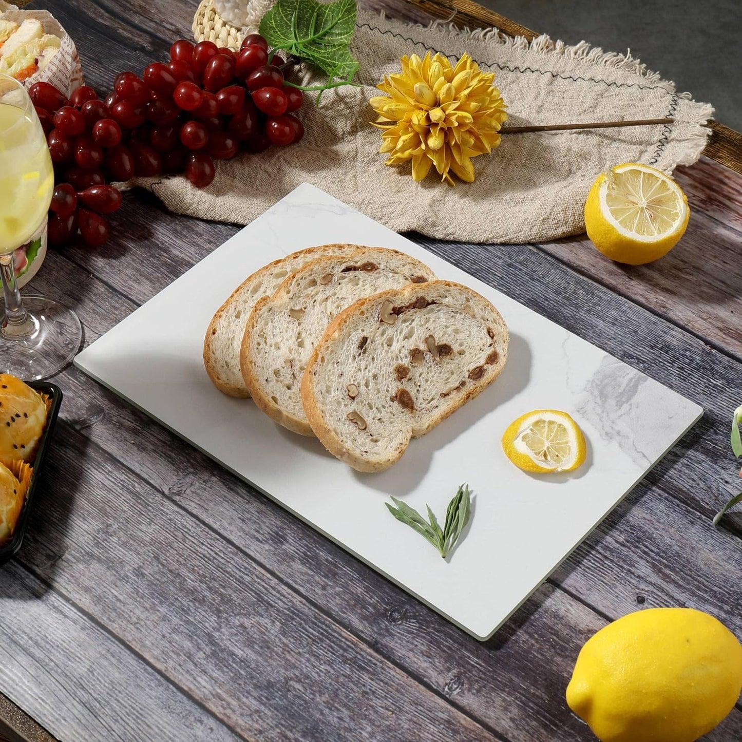 Murrey Home Glass Cutting Board for Kitchen Counter, Tempered Glass Chopping Boards Dishwasher Safe, Small Clear Countertop Tray, Scratch Resistant, Heat Resistant, Non Toxic, White Marble, 20"x16"