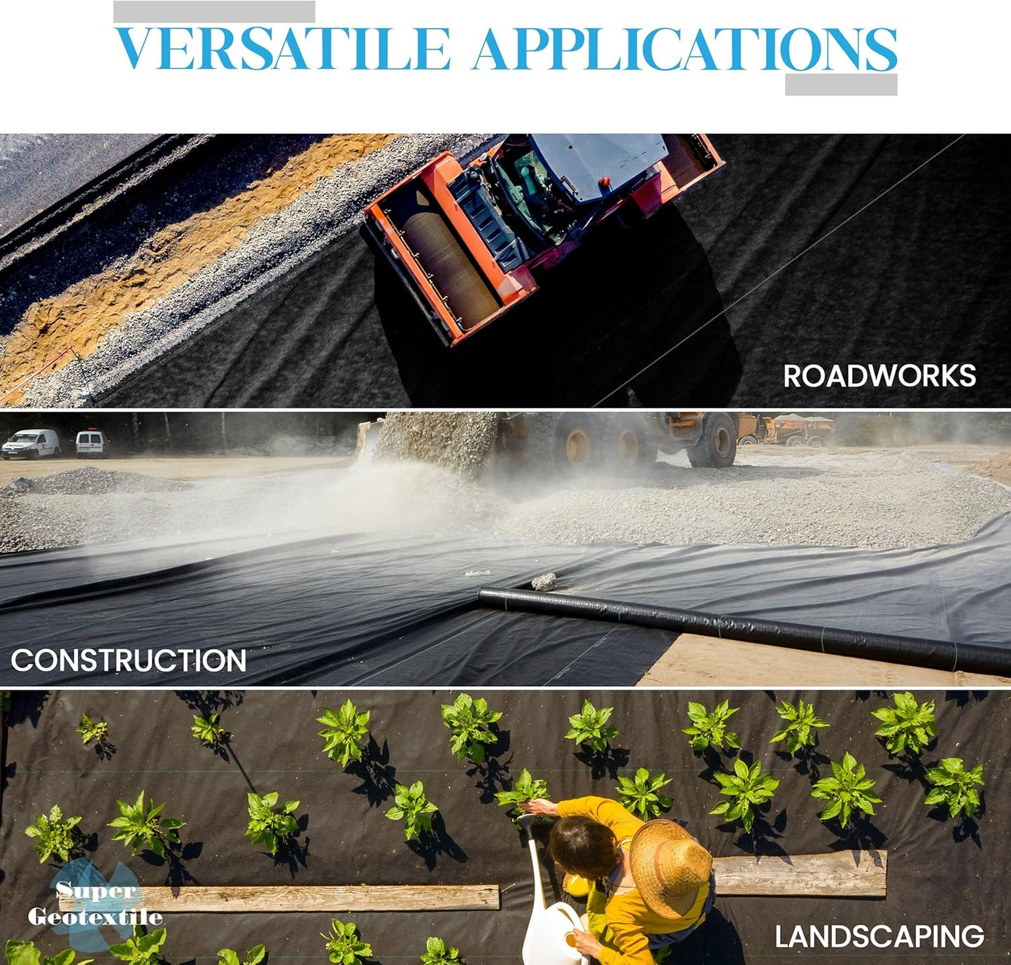 Woven Geotextile Fabric for Driveway and Road Stabilization, Construction Underlayment, Erosion Control, Commercial Grade 50 Year for Gravel Roads and Pavers (20x30) Ships Folded