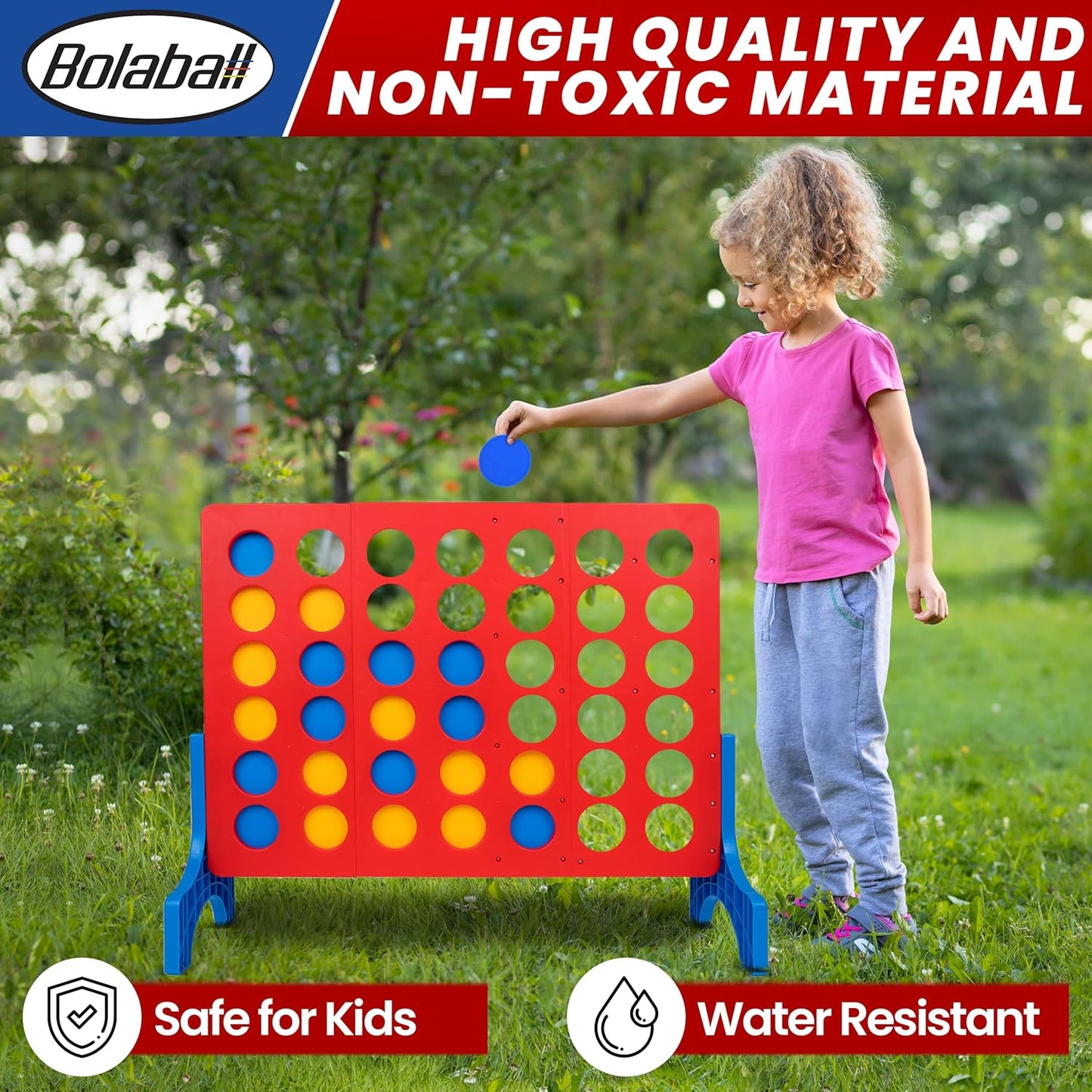 Bolaball 4 in a Row Tabletop Game – 1.8 Ft 4 to Score Game for Kids & Adults, Indoor/Outdoor Family Yard, Portable Party for Home, Picnic & Travel, Plastic Version.