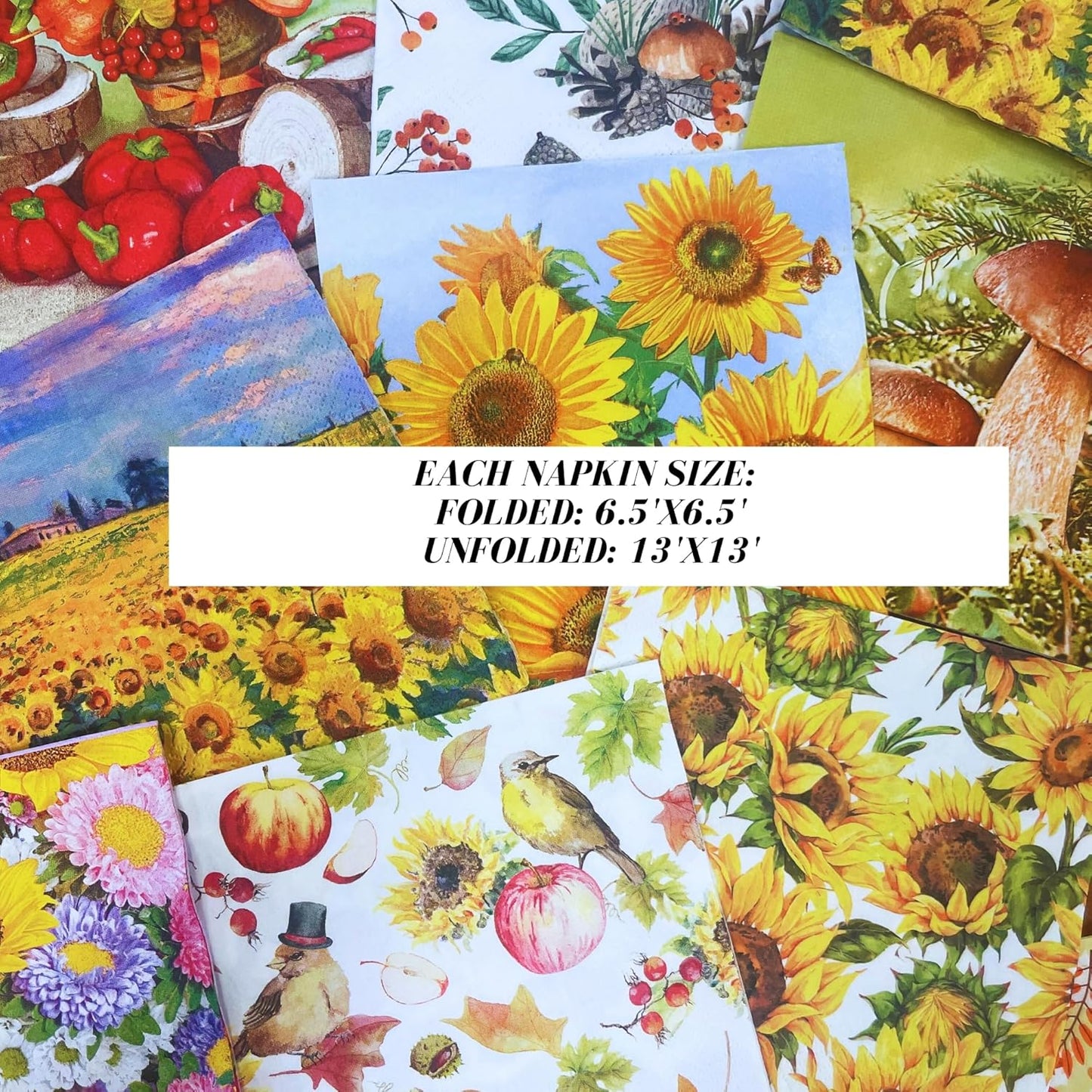 Mystery Pack Decoupage Paper Napkins, 20-ct Assorted Surprise Napkins, Decorative Napkins for Art Craft Junk Journal, Scrapbooking, 20 Different Fall Designs