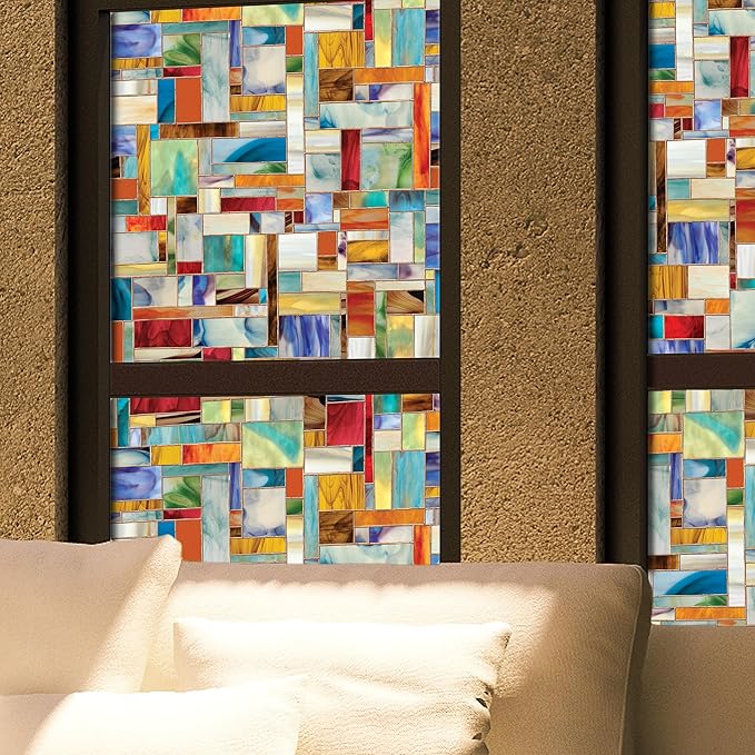 Artscape Montage | Privacy Window Film with Vibrant Colored Pattern | Non-Adhesive & UV Protection | Easy to Apply & Removable | 24 x 36 Inches | Made in USA