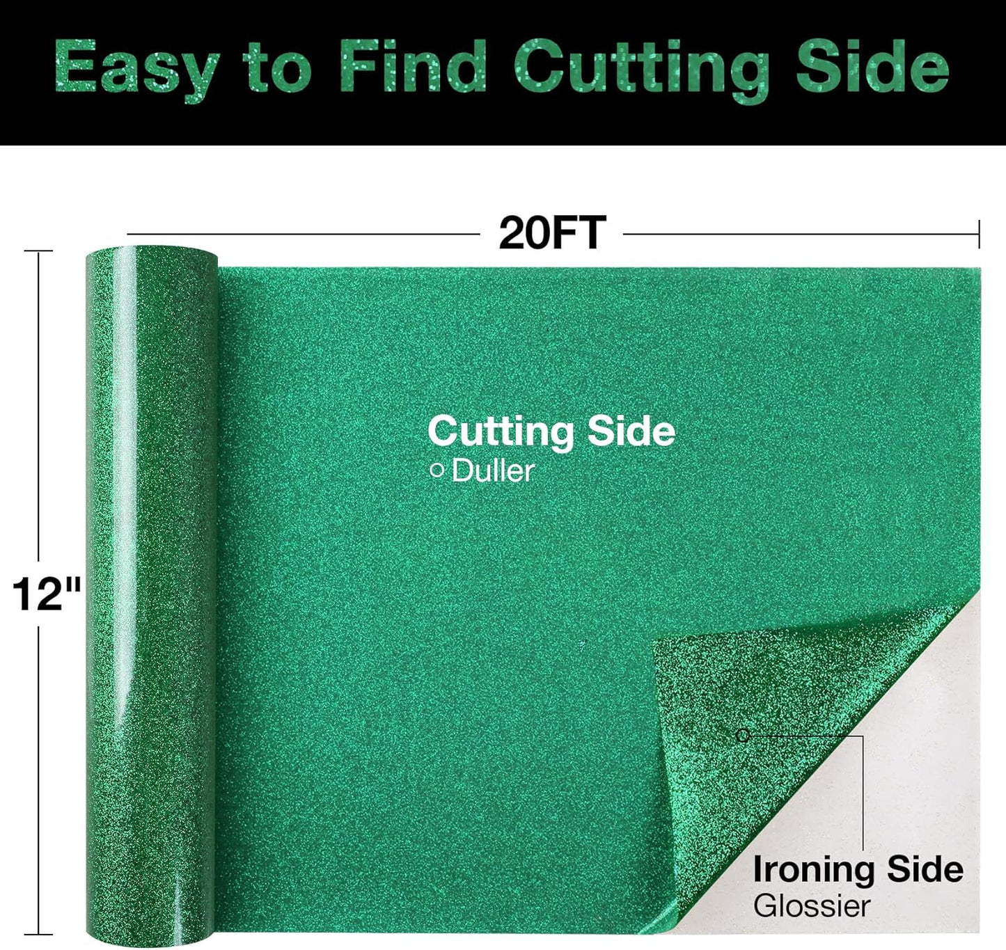 TORC Green Glitter HTV Heat Transfer Vinyl Roll 12 inch x 20 ft Iron on Vinyl for T Shirts Crafts Bulk St. Patrick's Day Decor