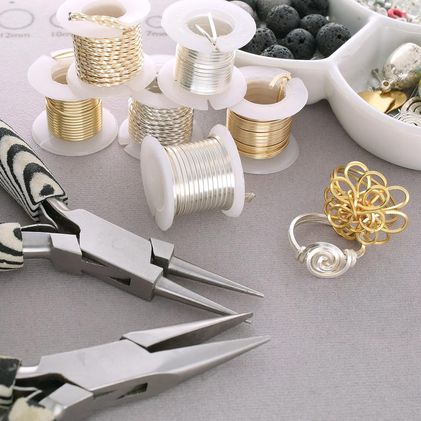 The Beadsmith Craft Wire Assortment - Tarnish-Resistant Copper Wire for Jewelry Making, 21 Gauge, 6-Pack, 0.75-Inch Mini Spools, 2 Yd Each, Assorted Colors & Shapes, Medium Temper