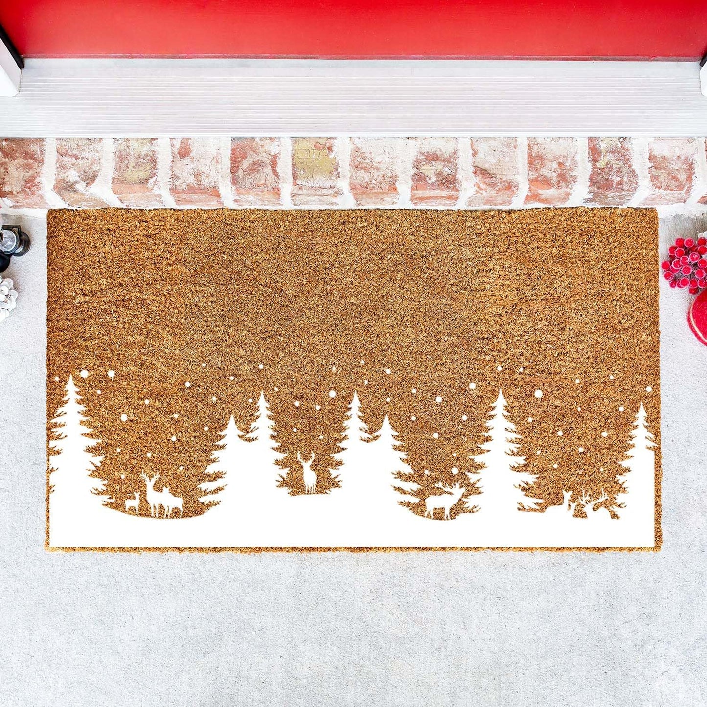 Christmas Stencils for Window Glass Large Christmas Stencils for Door Mats Forest Deer Winter Scene Holiday Stencil for Painting on Wood Doormat Fabrics Decor