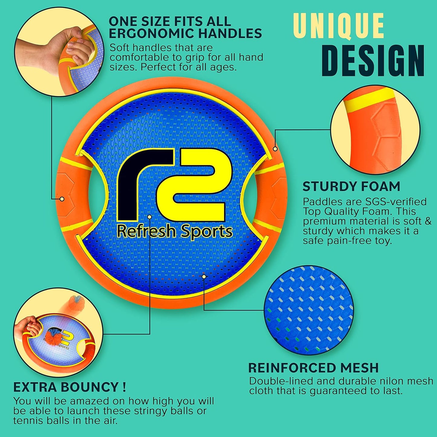 Fun Bouncy Paddle & Stringy Ball Toss & Catch Game - Easy to Use for Kids All Ages - Soft Foam Design for Safe Play Indoors or Outdoors - Also Works as Flying Disc - Great Gift Idea for Boys & Girls