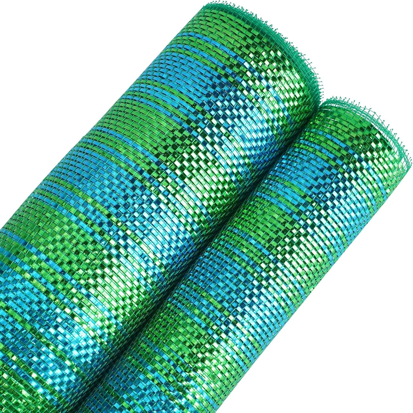 MEEDEE Peacock Ombre Deco Mesh 10 Inch Deluxe Wide Foil Metallic Xmas Mesh Christmas Tree Ribbon Ombre Mesh Ribbon for Christmas Tree, Wreaths, Garland, Gift Wrapping, Bows Making (30 Feet)