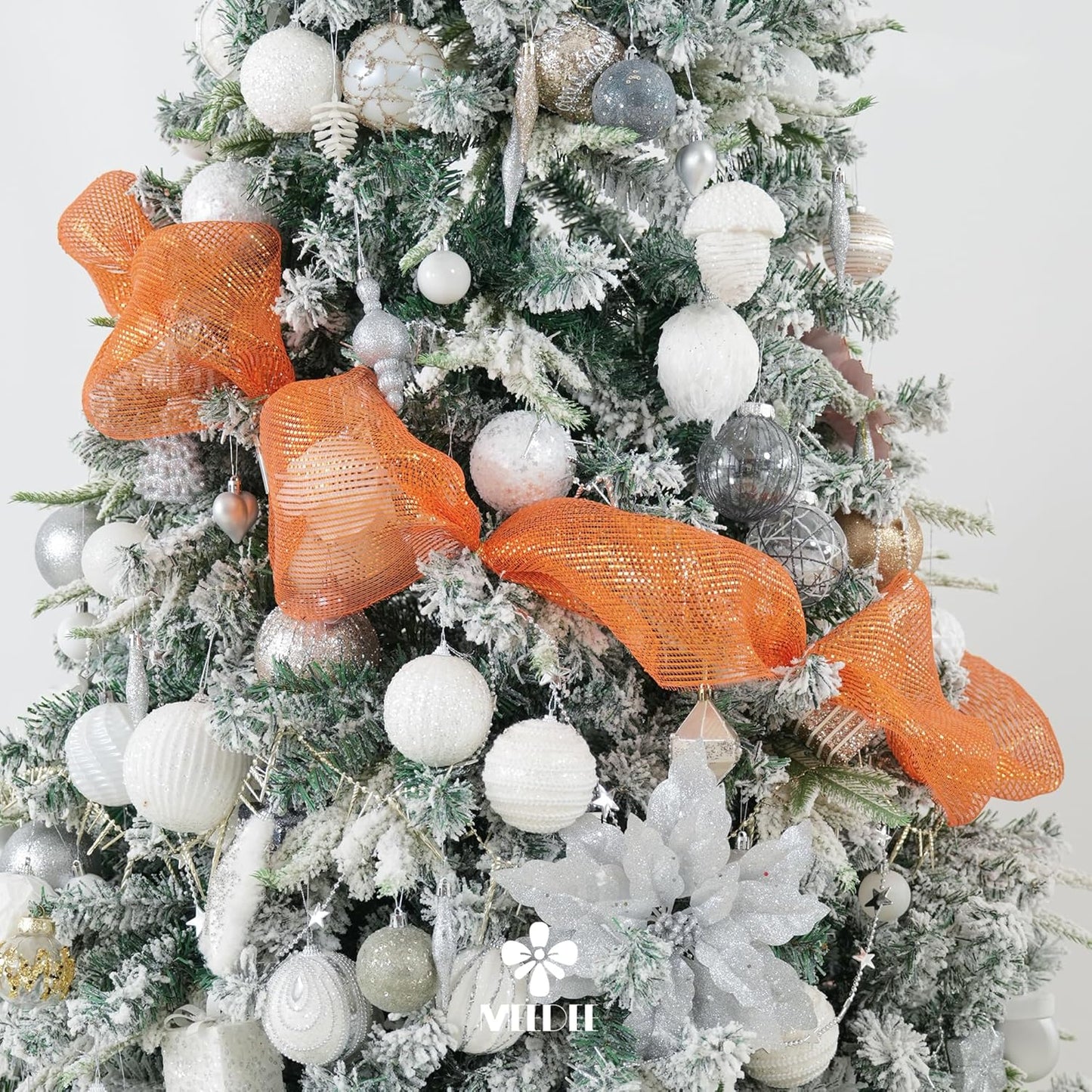 MEEDEE Orange Deco Mesh 10 Inch Deluxe Wide Foil Fall Deco Mesh Metallic Mesh Fabric Halloween Mesh Ribbon for Wreaths, Garland, Christmas Tree, Gift Wrapping, Bows Making (30 Feet)