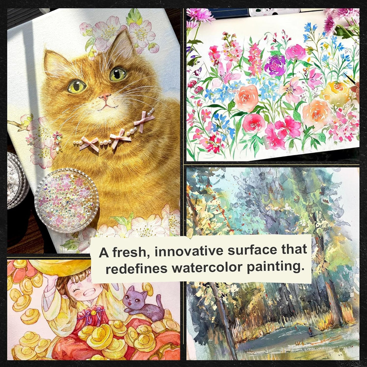 PHOENIX Watercolor Canvas Boards for Painting - 11x14 Inch/6 Pack, 100% Cotton Water Color Canvas Panels, 8 Oz. / 260g White Blank Medium Texture Flat Canvases for Water Based Paints