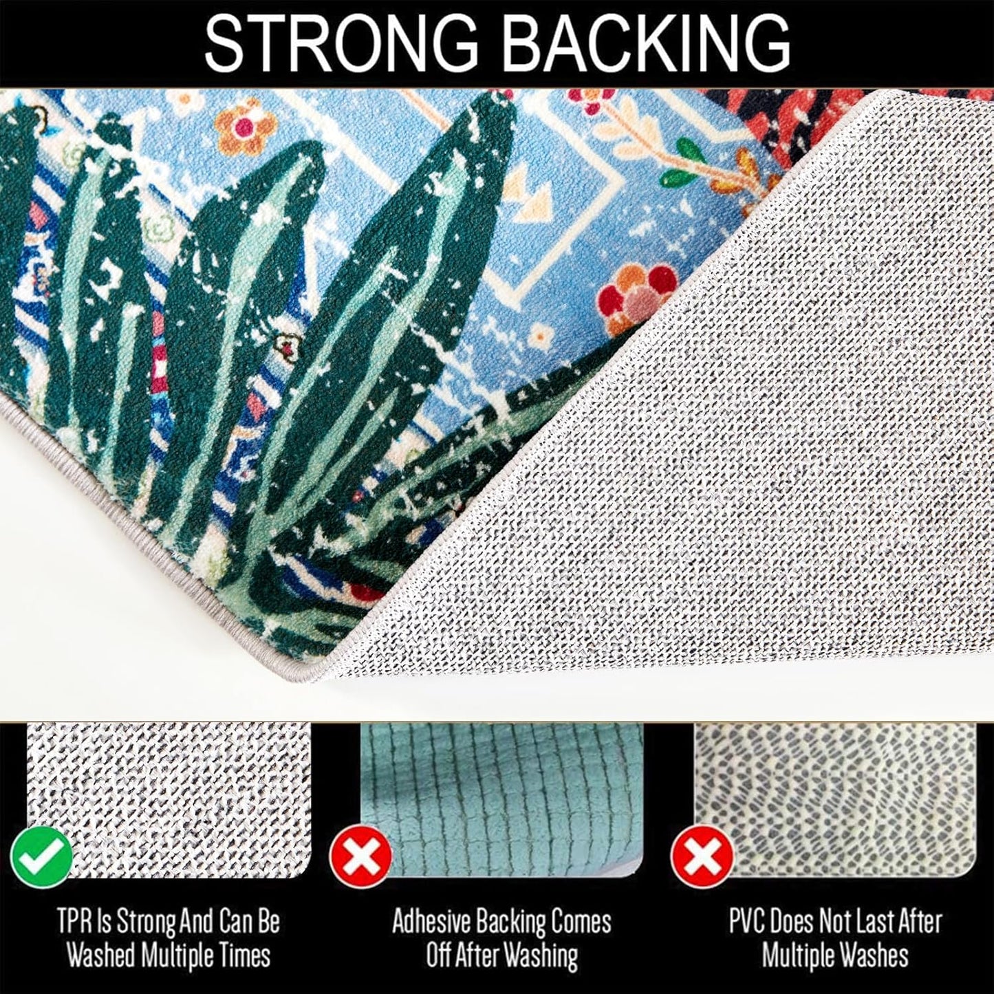 Washable Blue Rugs Thin Oriental Boho Vintage Tropical Jungle 8x10 Area Rugs for Bedroom Kitchen Dining Living Room Office Distressed Indoor Large Carpet