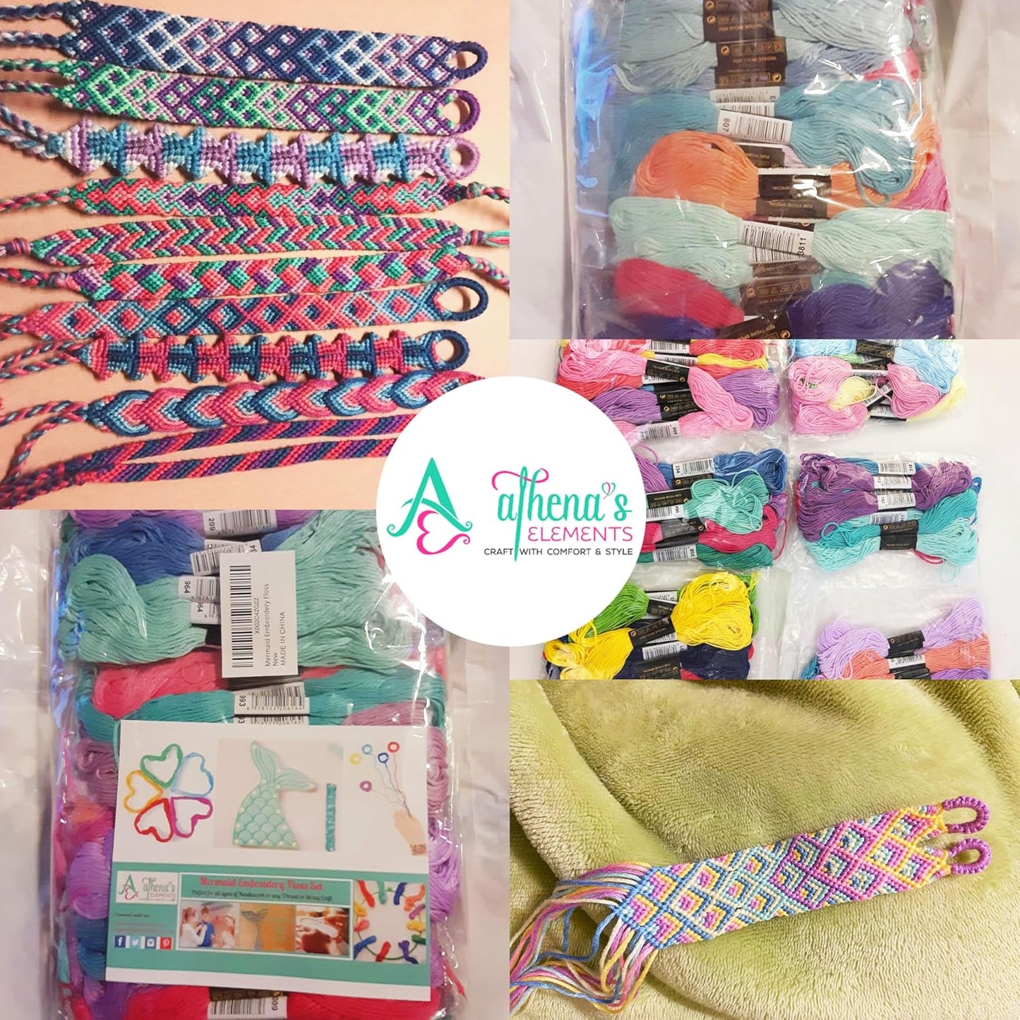 Athena’s Elements Embroidery Floss | Rainbow Thread for Embroidery, Cross Stitch Thread, Customized Independent Packaging（100 Colors）(Mermaid Color Palettes)