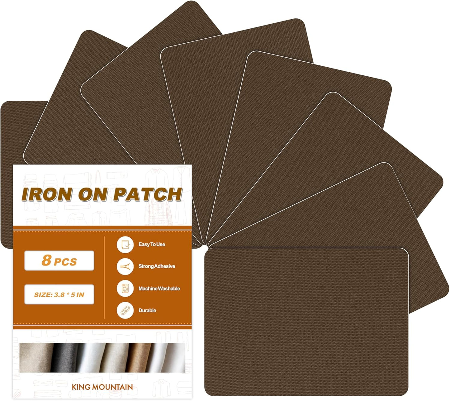 Iron on Patches, 8 Pieces Iron on Canvas Patches, Fabric Patches for Couch, Tent, Clothing, Seat, Canvas Repair Decorating Kit 3.7" by 4.9" (9.5 cm x 12.5 cm, Brown)