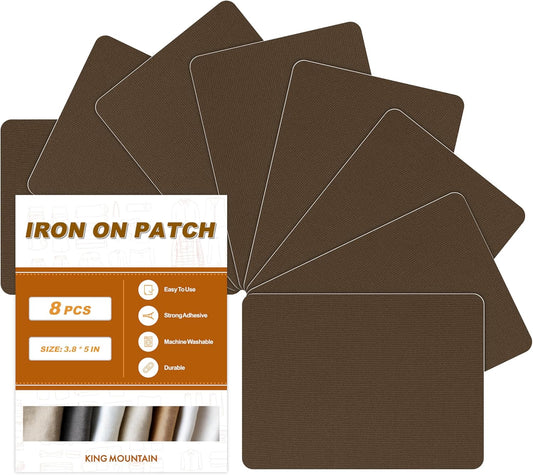 Iron on Patches, 8 Pieces Iron on Canvas Patches, Fabric Patches for Couch, Tent, Clothing, Seat, Canvas Repair Decorating Kit 3.7" by 4.9" (9.5 cm x 12.5 cm, Brown)