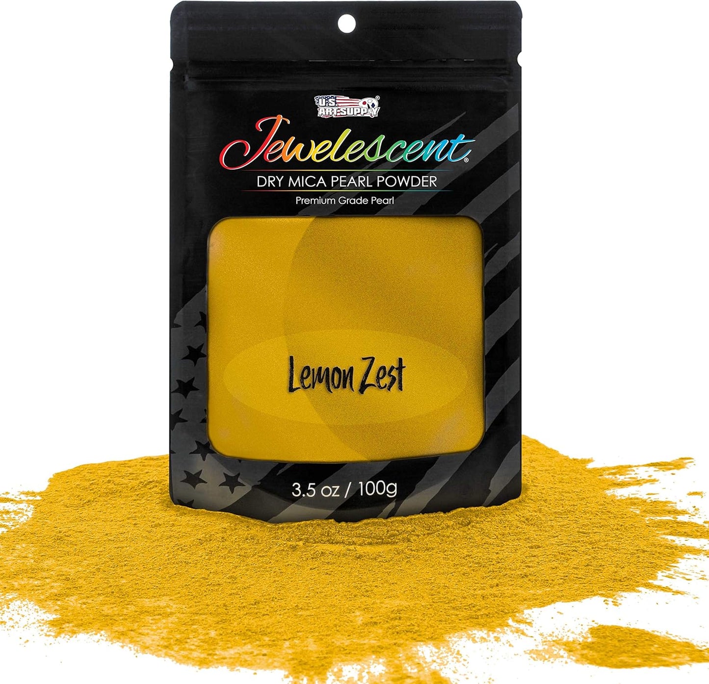 U.S. Art Supply Jewelescent Mica Pearl Pigment Powder, Lemon Zest 3.5 oz (100g) Pouch - Cosmetic Grade, Epoxy Resin Color Pigment, Mica Powder for Resin, Soap, Slime, Candle Dye, Art