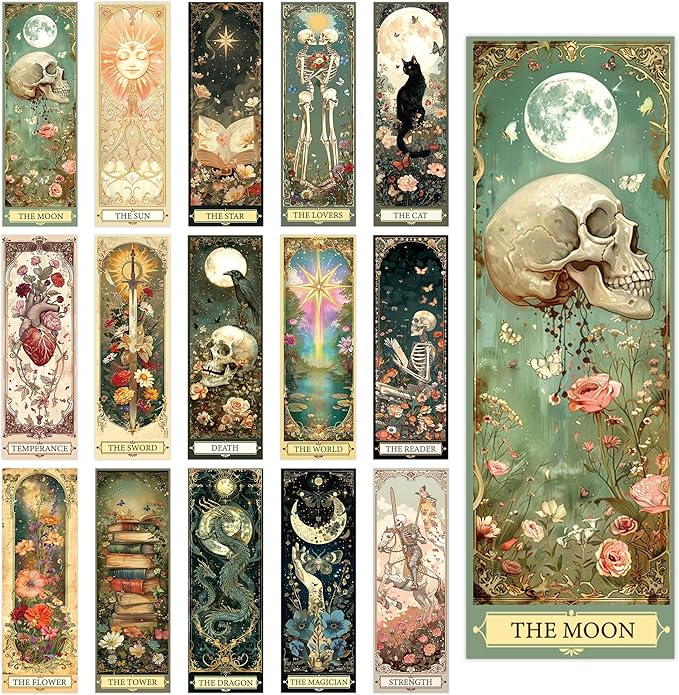 60 Pcs Tarot Gothic Bookmarks Set, Vintage Fantasy Double-Sided Matte Paper Book Marks Featuring Tarot Artwork, Aesthetic Page Marker Clips for Reading Women Teens Adults Birthday Christmas Gifts