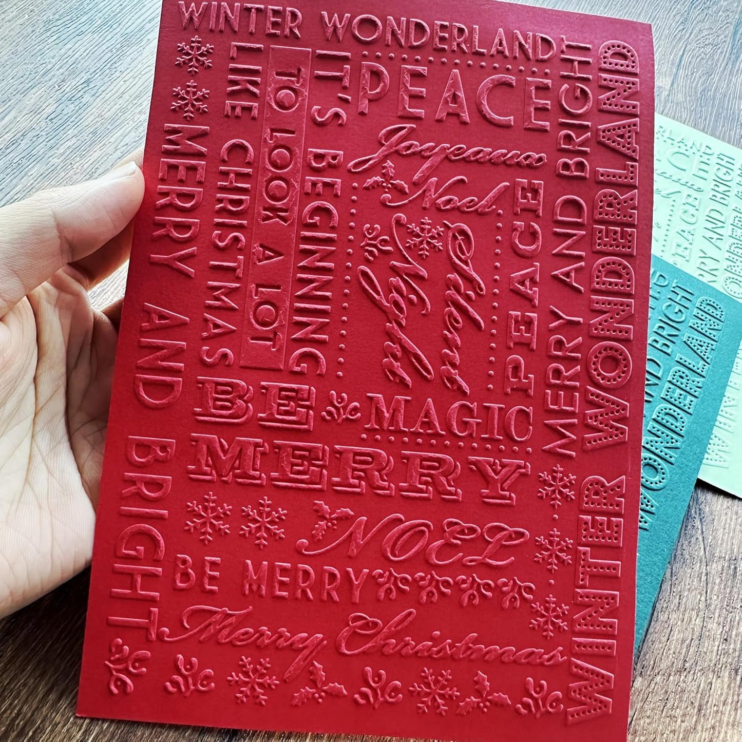 Arbuya Christmas Sentiment Plastic Embossing Folders for Card Making or Journaling Xmas Joy, Noel, Peace & Winter Wonderland Embossing Folder Template for Gift Tag Paper Crafting Home Decoration