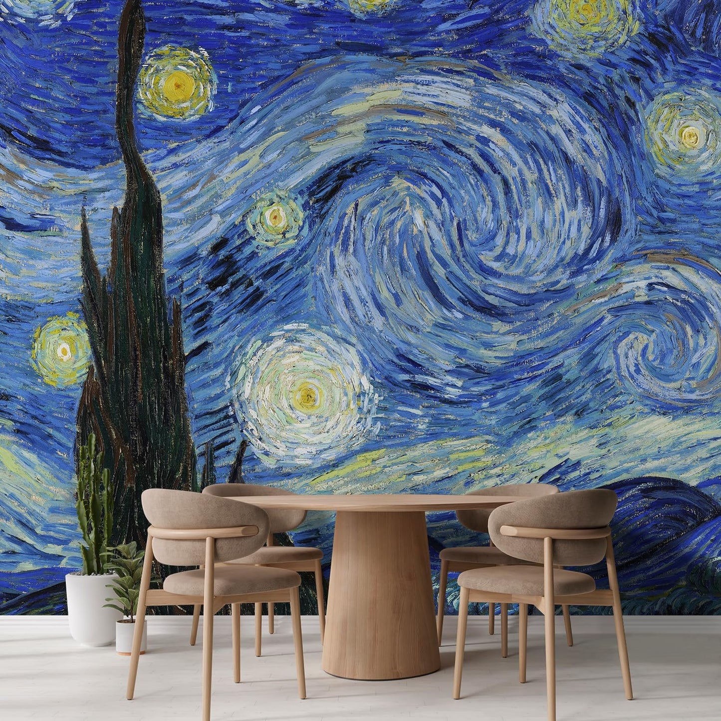 wall26 Starry Night by Vincent Van Gogh Dutch Impressionism 20th Century Artist Peel and Stick Large Wall Mural, Removable Wallpaper, Home Decor - 132x120 inches