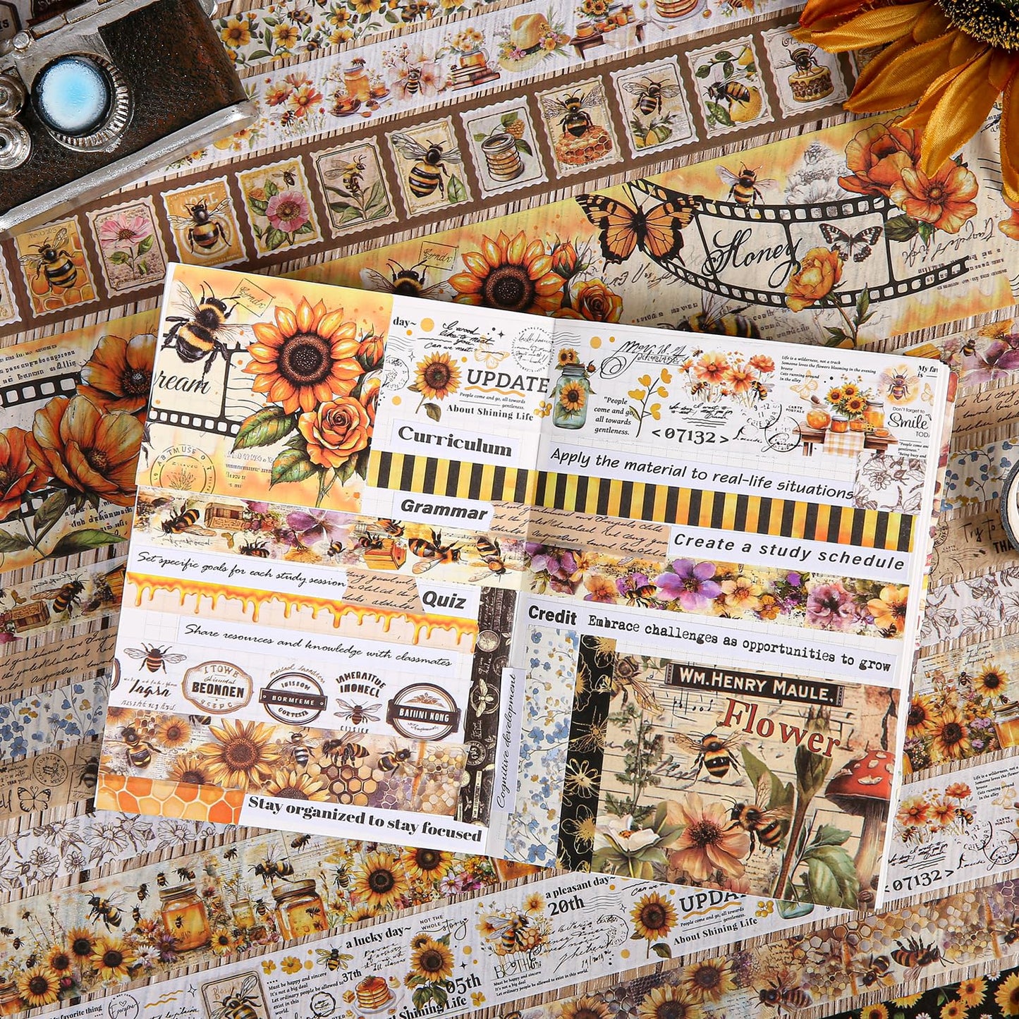 Washi Tape Set 20 Rolls - Vintage Bee Floral Butterfly Botanical Washi Tape Kit, Cute Retro Decorative Tapes for Scrapbooking Supplies,Junk Journal, Bullet Journaling, DIY Art Crafts, Gift Wrapping