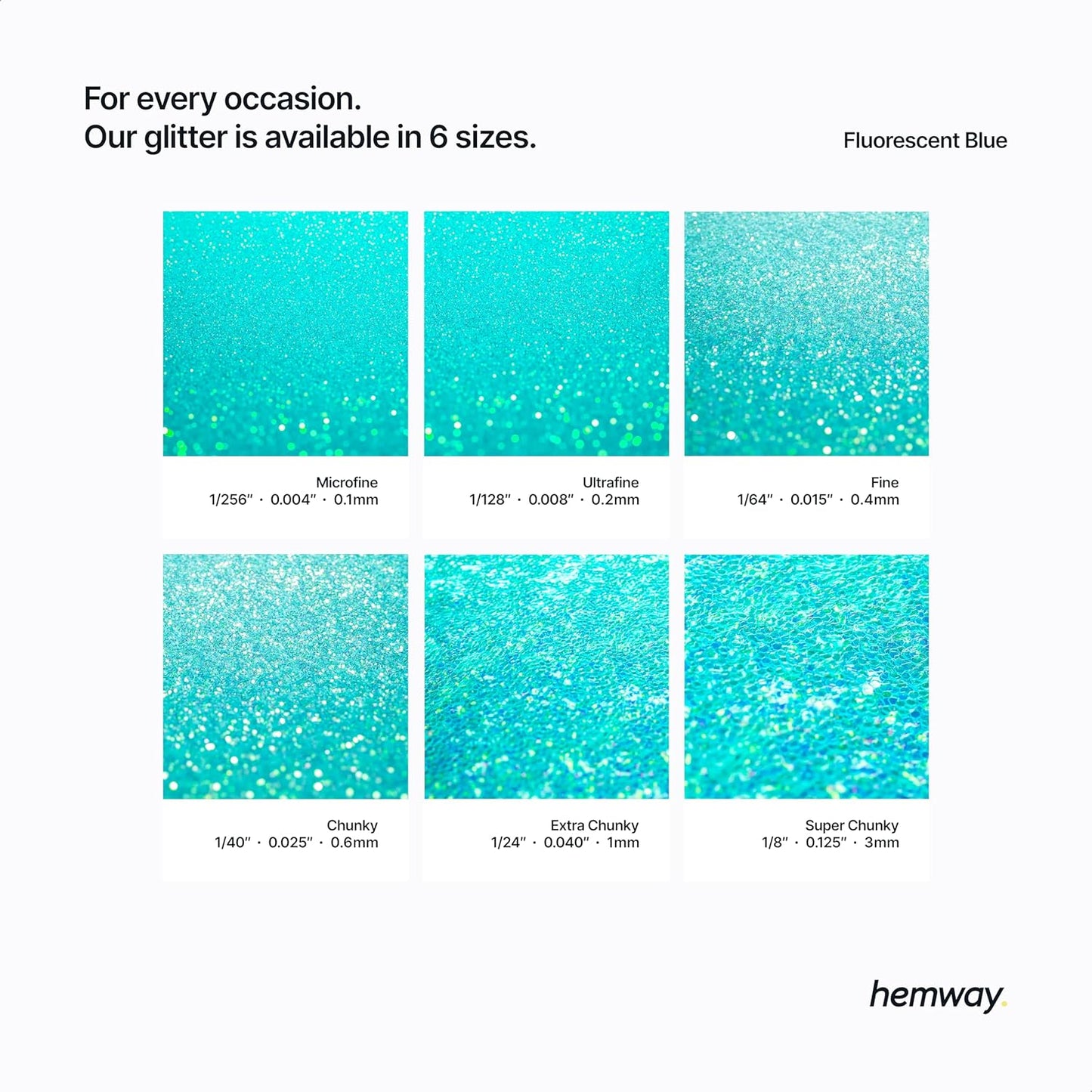 Hemway Polyurethane & Epoxy Resin Glitter 100g / 3.5oz Metallic Crystal Flake Additive for Flooring Jewelry Tumblers Glass Pigment - Ultrafine (1/128" 0.008" 0.2mm) - Fluorescent Blue