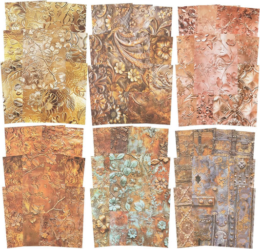 Vintage Floral Scrapbook Paper Set, 180 PCS Retro Craft Paper Kit with Glue Tape for Journaling, Scrapbooking, DIY Crafts, and Art Supplies