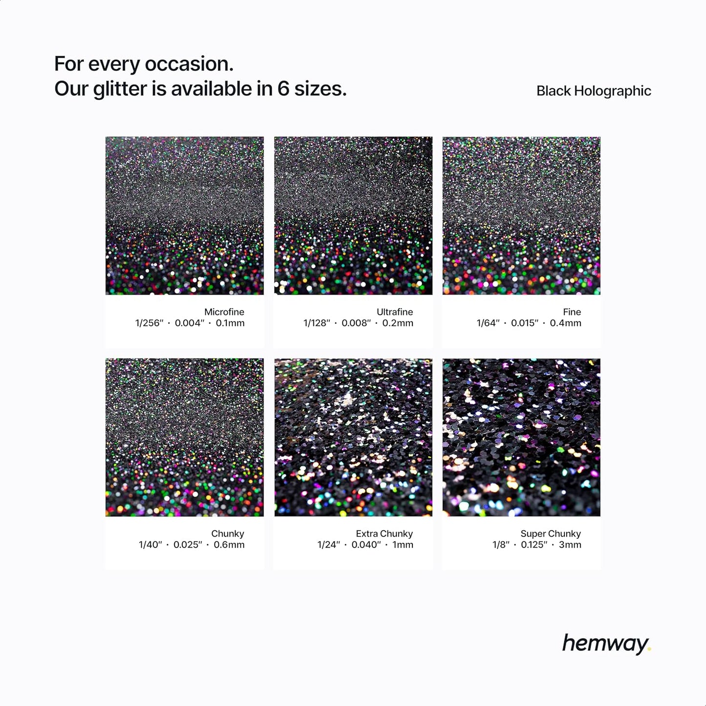 Hemway Polyurethane & Epoxy Resin Glitter 100g / 3.5oz Metallic Crystal Flake Additive for Flooring Jewelry Tumblers Glass Pigment - Fine (1/64" 0.015" 0.4mm) - Black Holographic