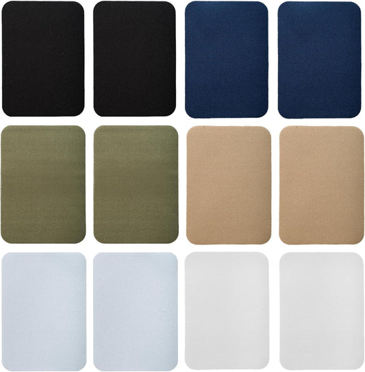 Johnson & Smith Iron On Patches - 12-Piece Iron On Patch for Clothing, Pants Repair - Adhesive Fabric Patches in Rectangle Shapes - Easy to Use, No Sewing Needed - Uniform Colors