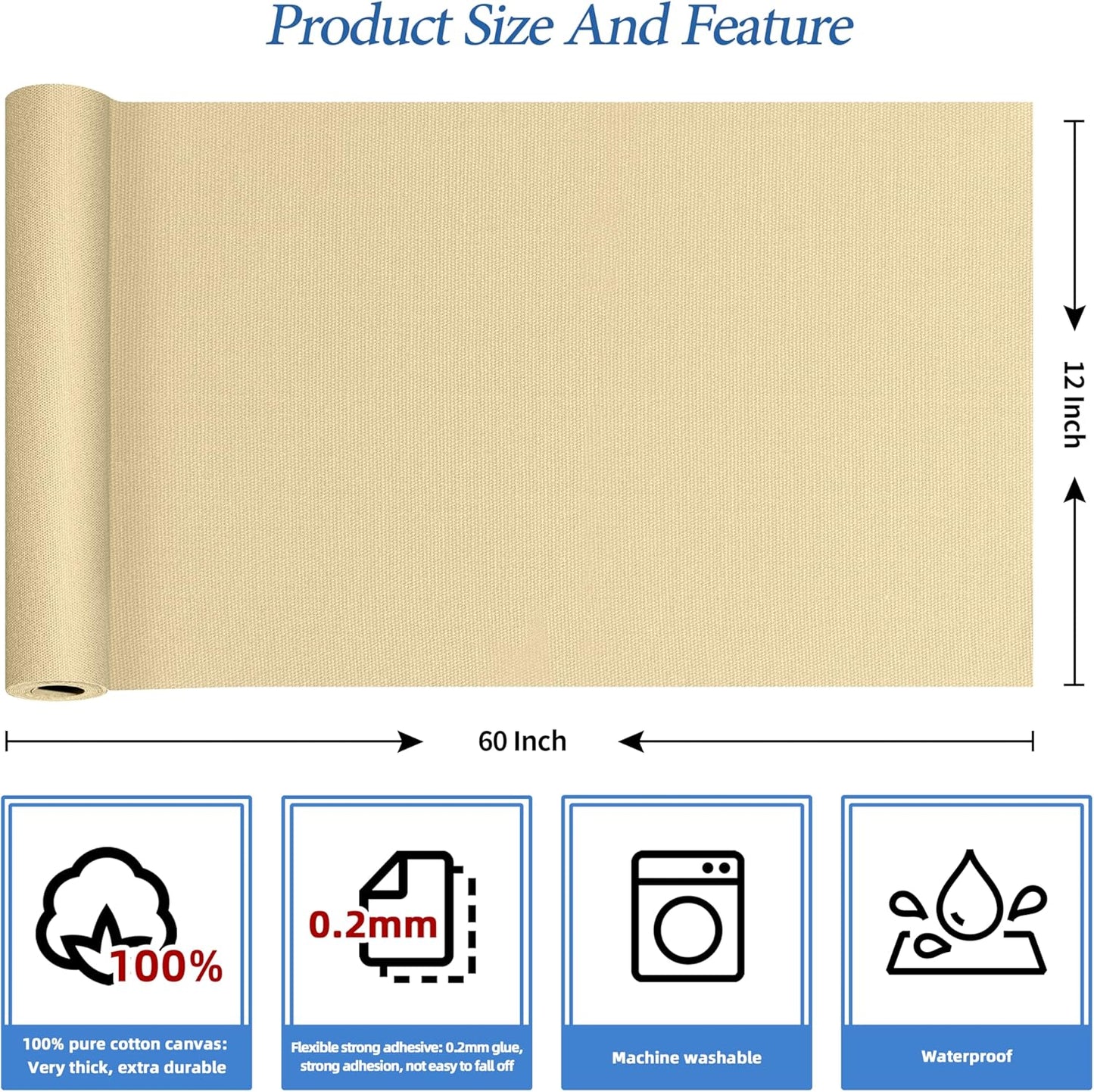 KING MOUNTAIN Canvas Iron on Patch,12"×60",Waterproof 100% Cotton Fabric Repair Patch,Used for Various Sofa,Tent,Clothes,Seats,Suitcases (Camel,Waterproof)