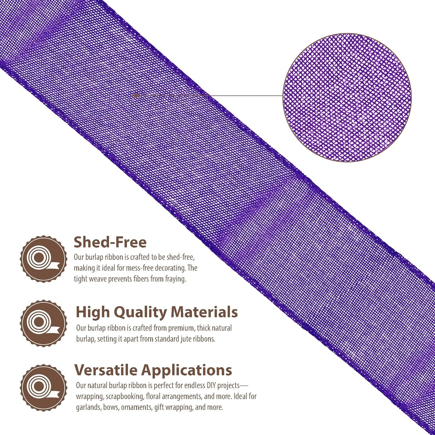 Mandala Crafts Purple Burlap Ribbon 3 Inches Wide Jute Ribbons for Crafts - 20 Yds Roll Rustic Burlap Wrap Trim Ribbons for Wreaths Bows Wedding Party Decoration