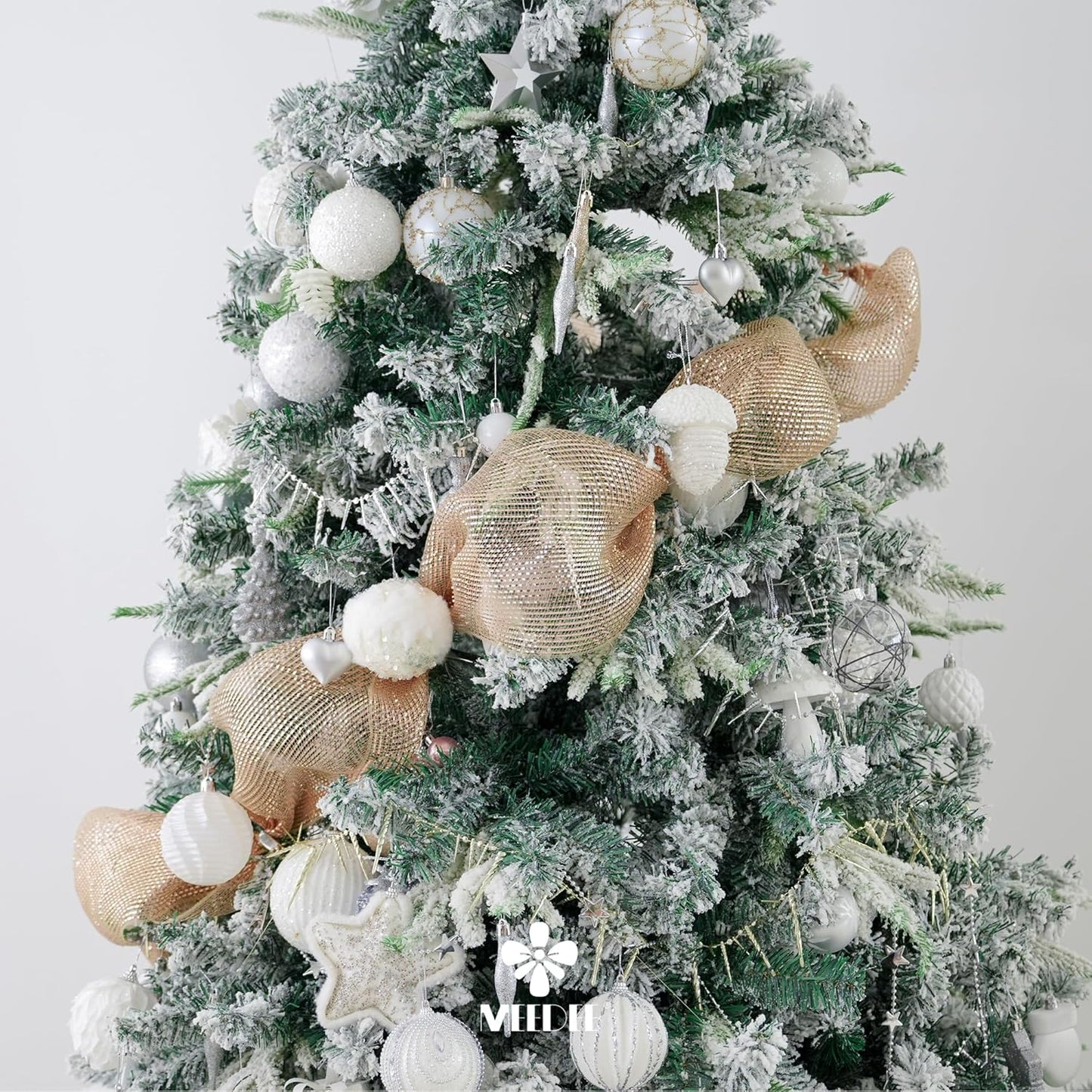 MEEDEE Rose Gold Deco Mesh 10 Inch Rolls Deluxe Wide Foil Metallic Mesh Fabric Rose Gold Mesh Ribbon for Christmas Tree, Wreaths, Garland, Gift Wrapping, Bows Making (30 Feet)