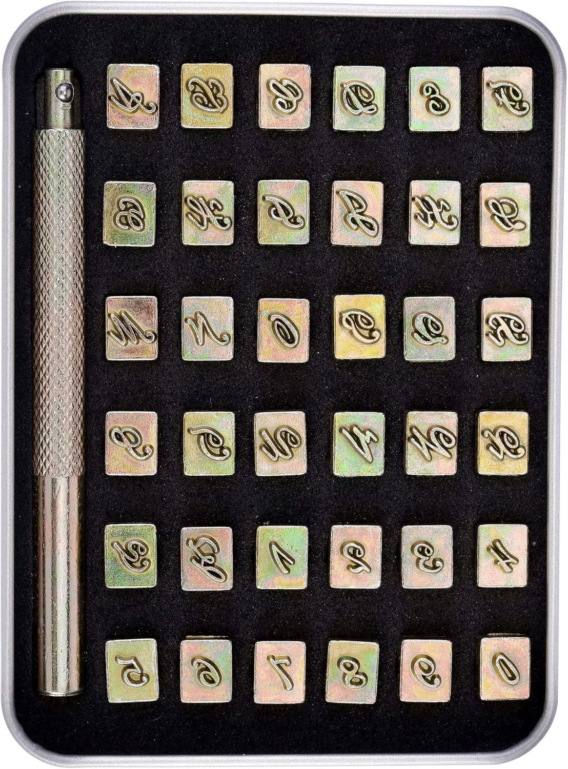 Yoption 37 Pieces Leathercarft Stamping Tool Set, 6mm Alphabet Letters and Numbers Stamps Leather Craft Stamping Tools with Gift Box