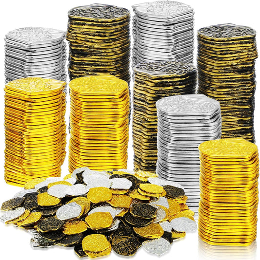Hanaive 100 Pcs Pirate Coins Plastic Kids Fake Play Coins Replica Spanish Doubloons for Pirate Party Treasure Chest Board Games Tokens Toys Cosplay St. Patrick's(Gold, Silver, Bronze)