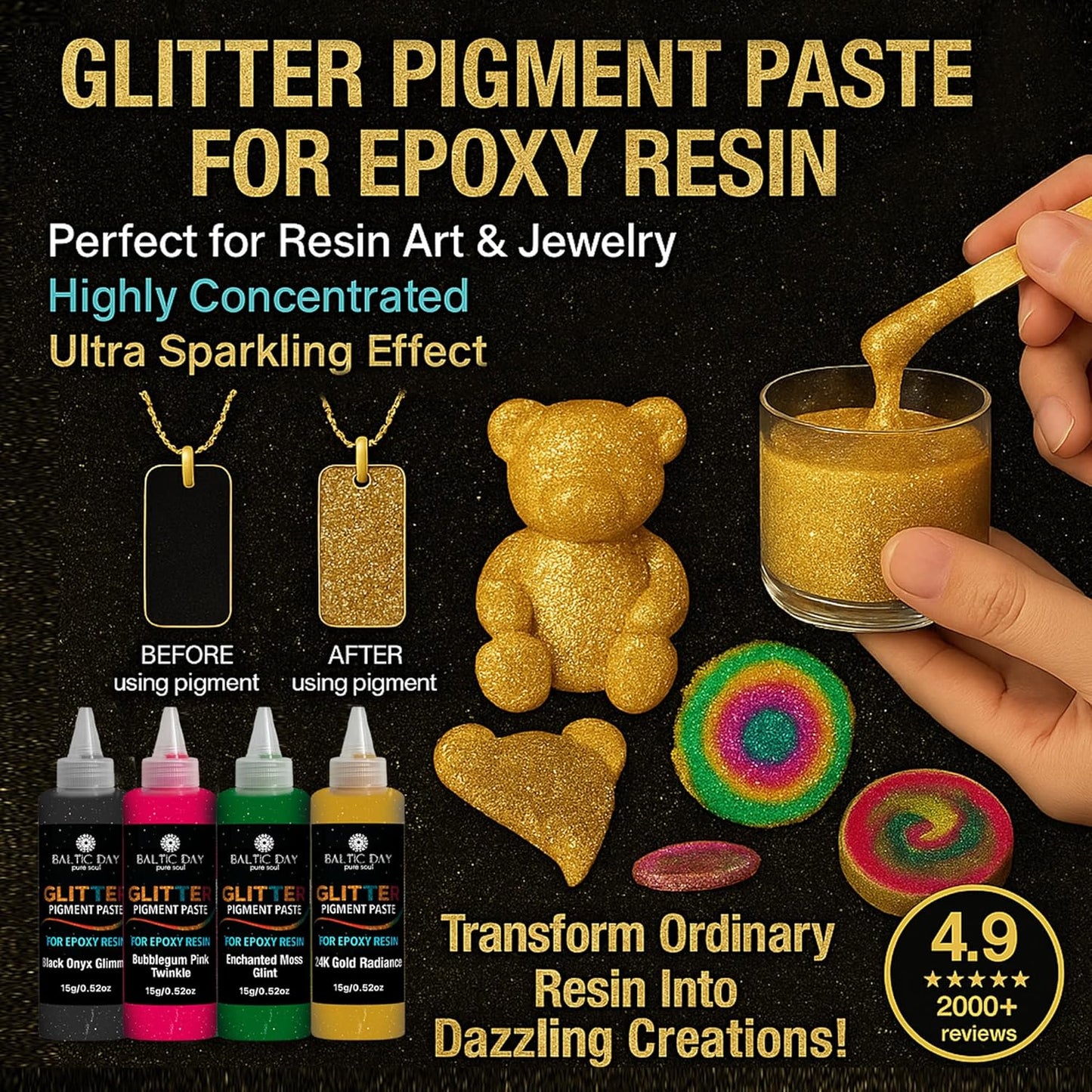 24 Color Pigment Paste for Epoxy Resin Set [ Glitter Series ] – Opaque Epoxy Pigment, Epoxy Dye Paste & High Concentration Mica Powder for Resin Art, Jewelry, Tumblers, Coasters & Crafts