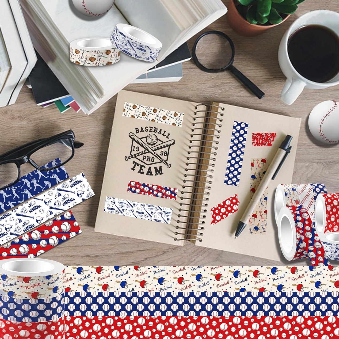 12 Rolls Baseball Washi Tape, Sport Masking Tape, Stadium Decorative Tapes for Scrapbook Journals Envelope DIY Craft Birthday Thanksgiving Christmas Party Gift Wrapping Supplies 16.4FT