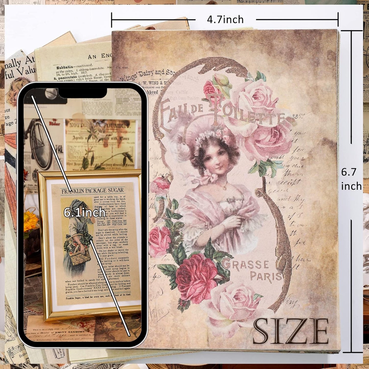 200 Sheets of Vintage Scrapbook Paper, Journaling Scrapbooking Supplies Craft Decoupage Papers Kit, Ephemera for Junk Journal Bullet Journals Well Posters Room Decor for Card Making Decorative Gift