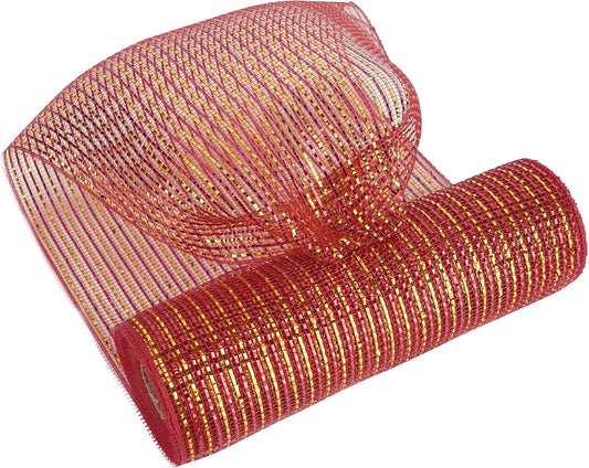 MEEDEE Red and Gold Deco Mesh 10 Inch Deluxe Wide