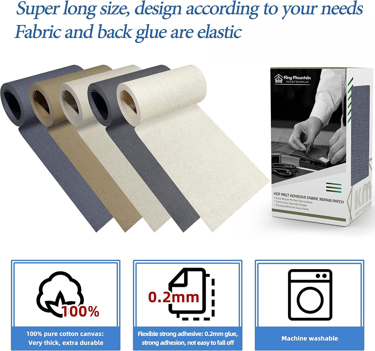 KING MOUNTAIN Canvas Iron on Patch,3"×60",Waterproof 100% Cotton Fabric Repair Patch,Used for Various Sofa,Tent,Clothes,Seats,Suitcases (Gray)