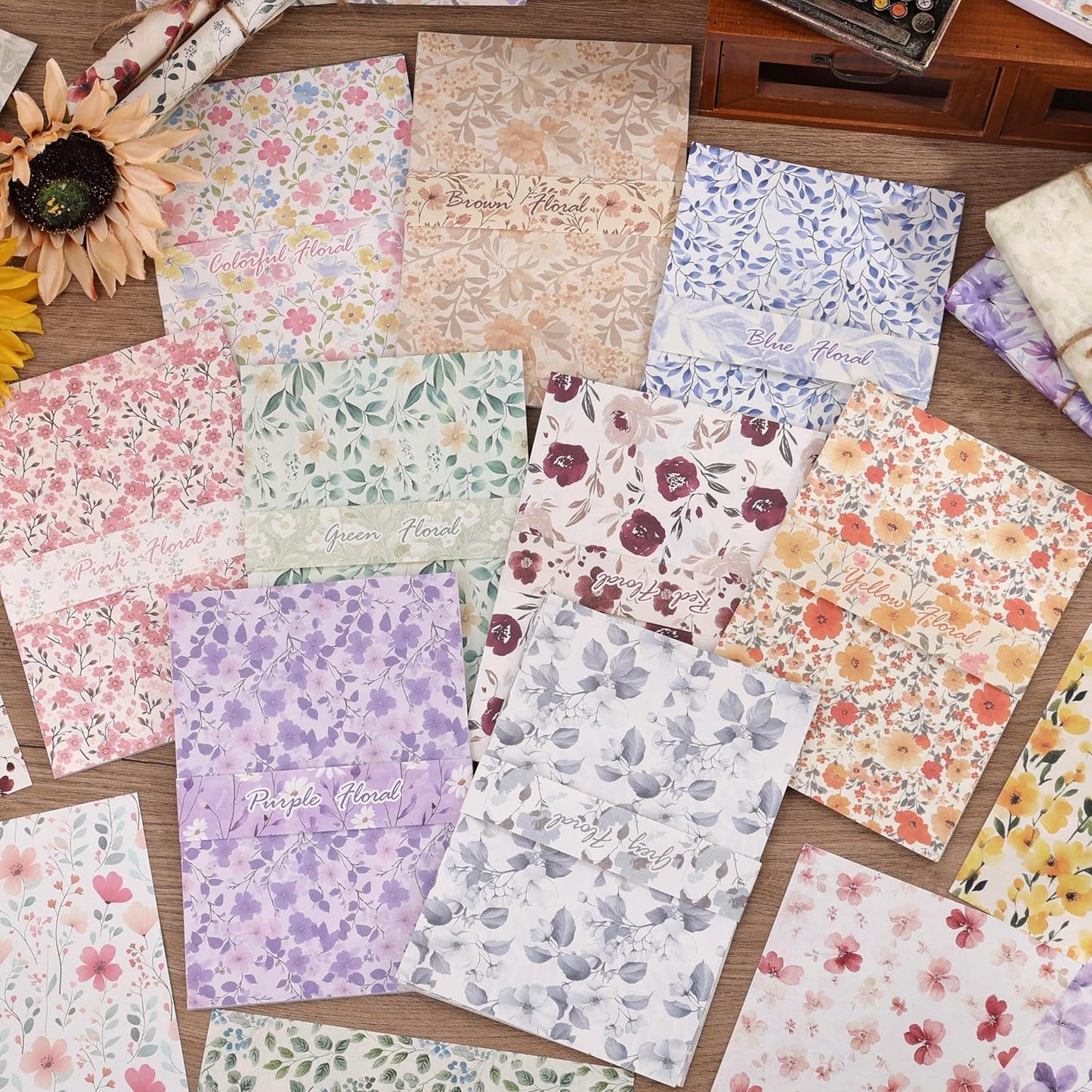 180 Sheets Vintage Floral Scrapbook Paper - 9 Themes Aesthetic Small Flowers Pattern, Decorative Craft DIY Paper Kit for Bullet Journal, Junk Journal Supplies, Collage, Cardmaking 5.5x8 Inch