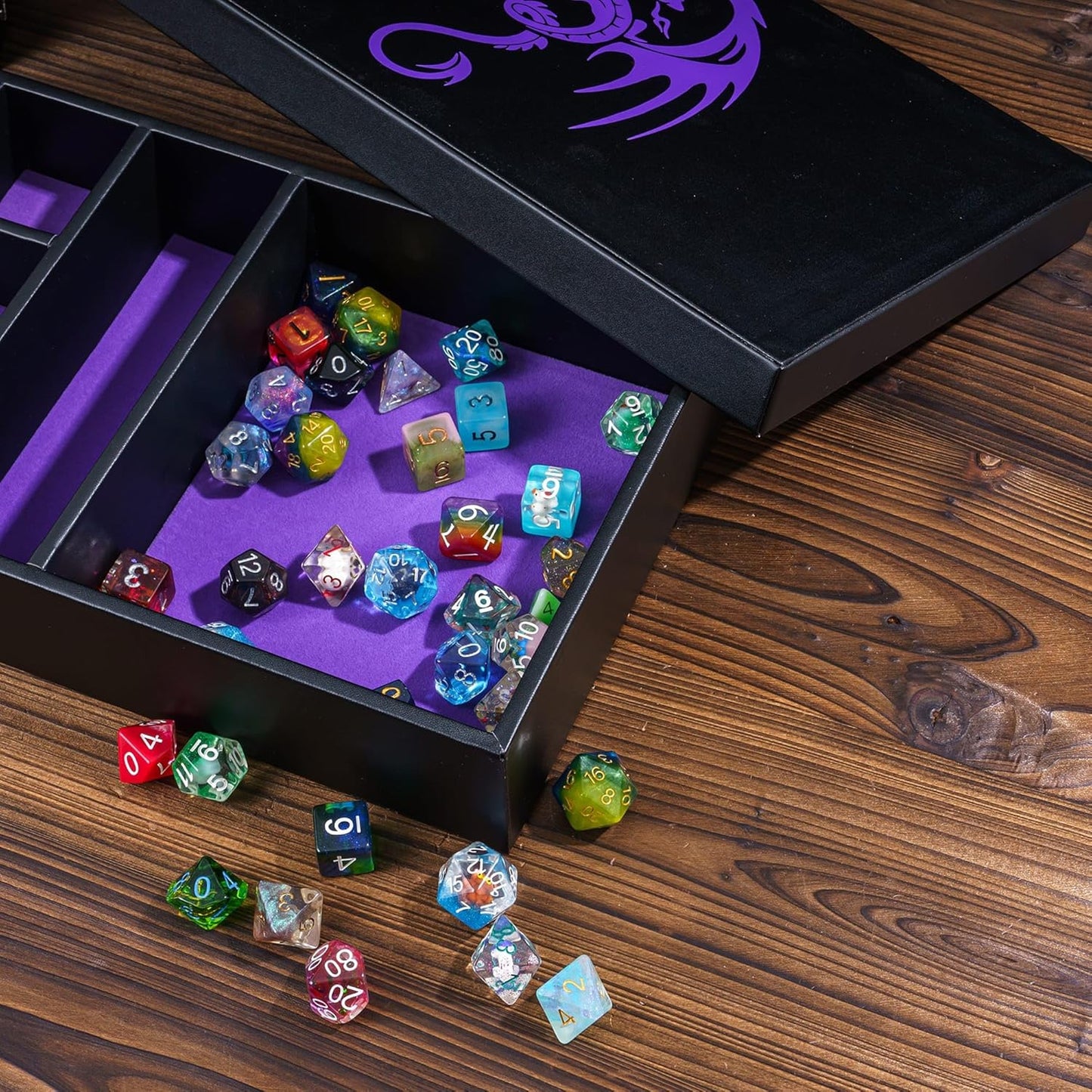 4 in 1 Dice Storage Box, Portable Dice Tower D&D Rolling Tray Leather Holder Case for Role Playing Games and Other Tabletop Game