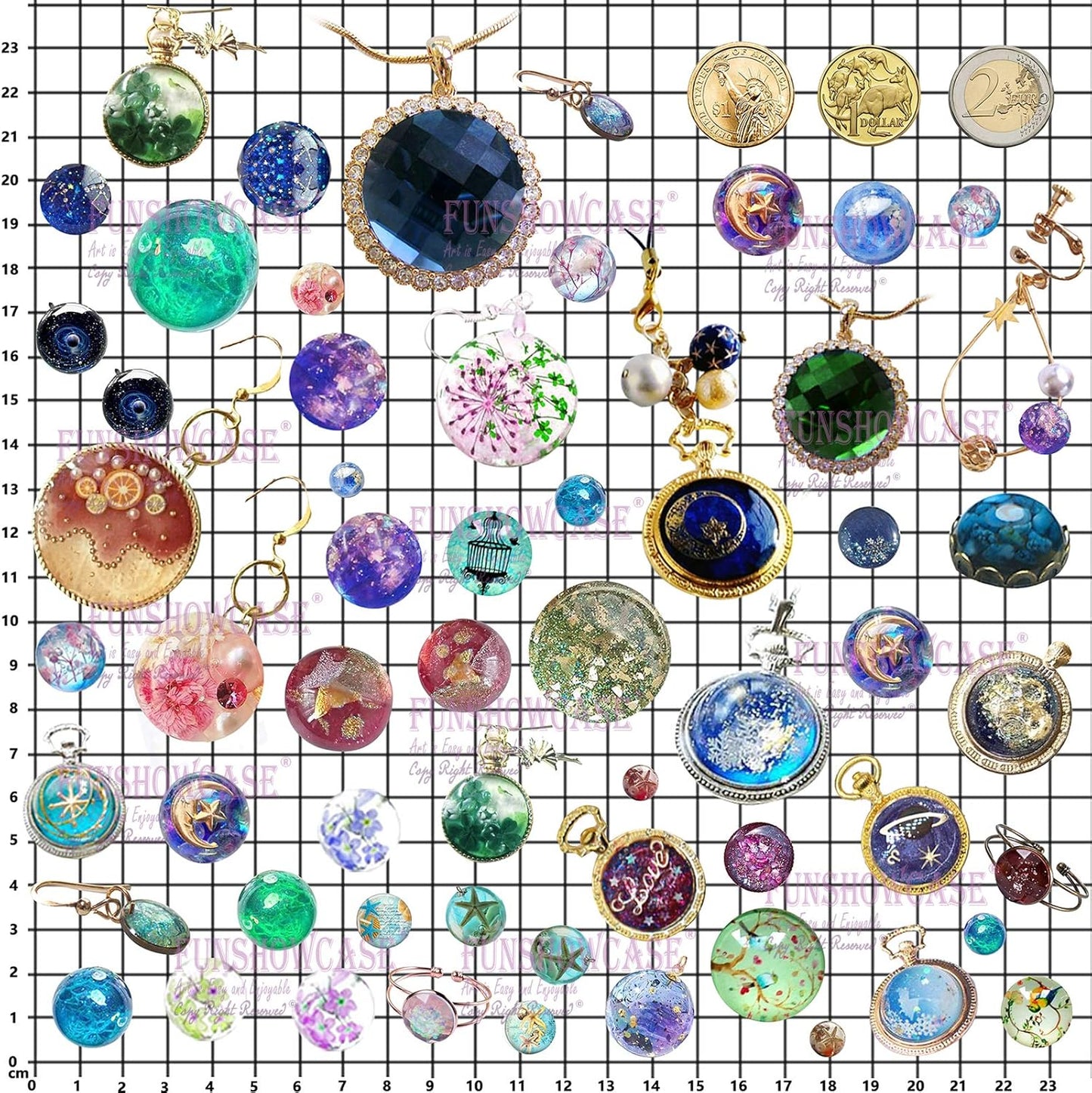 FUNSHOWCASE Cabochon Gem Resin Silicone Molds for Cake Decoration, Polymer Clay, UV Epoxy Urethane Polyresin Jewelry Making, Faceted and Round Domes Set of 2 Trays Circle Diameter 0.2-2.3inch