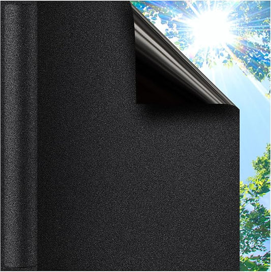Coavas Blackout Window Privacy Film, Total 100% Light Blocking Window Tint for Home, Black Out Cover Room Darkening, Static Cling Removable Frosted Glass Door Coverings, 17.5 x 118.1 Inch, Blackout