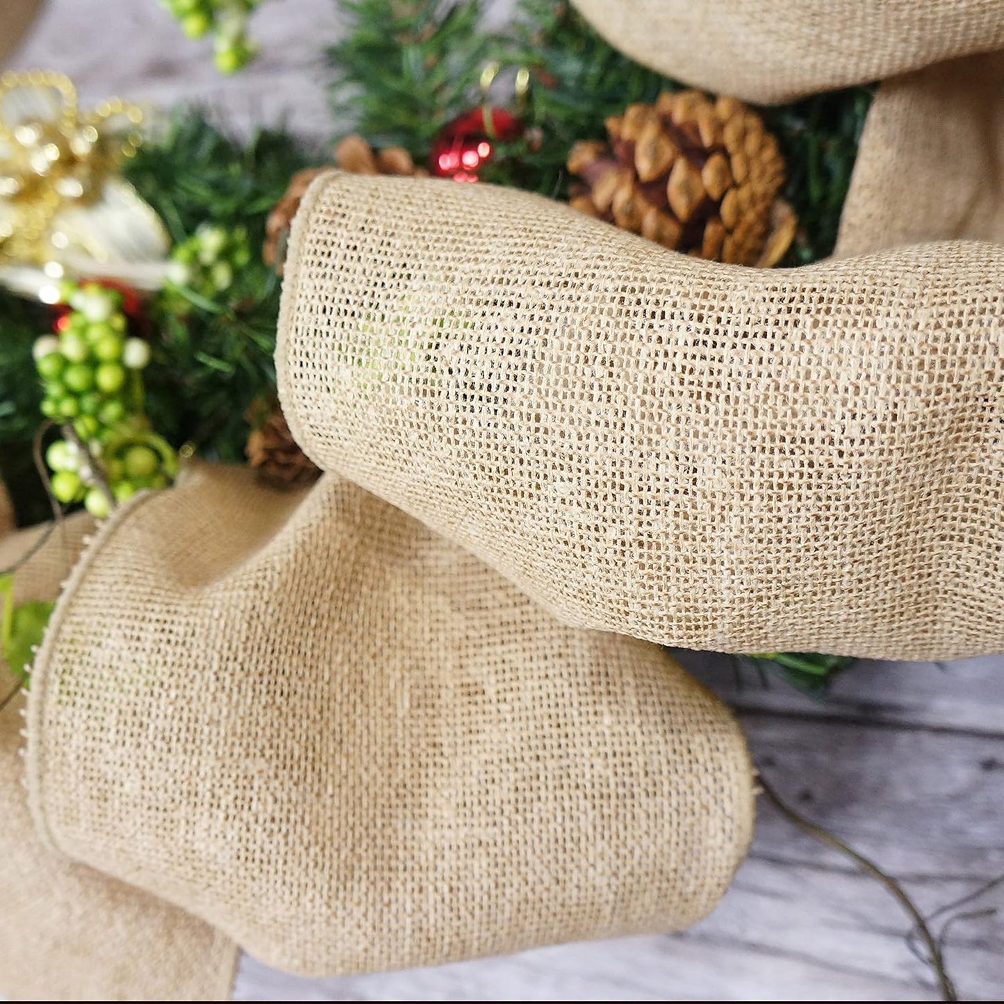 CT CRAFT LLC Burlap Fabric Wired Ribbon 6" x 10 Yards Natural Color for Christmas Home Wedding Decor Gift Wrapping Tree Topper Bow Wreath Bouquet DIY Crafts