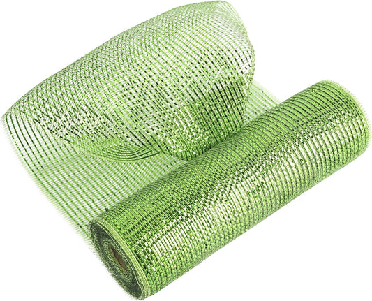 MEEDEE Moss Green Deco Mesh 10 Inch Rolls Deluxe Wide Foil Metallic Mesh Fabric Moss Green Mesh Ribbon for Christmas Tree, Wreaths, Garland, Gift Wrapping, Bows Making (30 Feet)