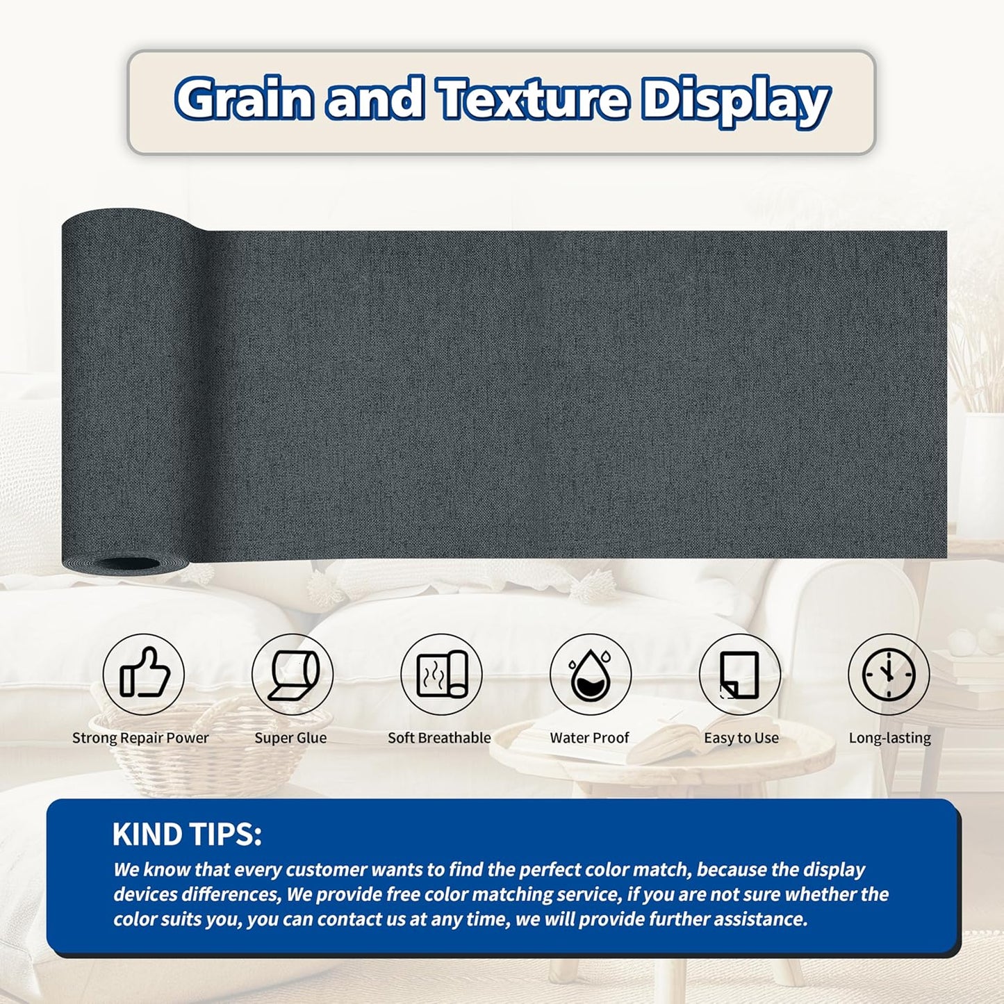 KING MOUNTAIN Linen Repair Patches, Self-Adhesive Linen Fabric Patches, 4 X 63 inch Extra Size, Multi Color, Can be Used for Linen Sofa Repair and Linen Clothes Repair (Charcoal Gray)