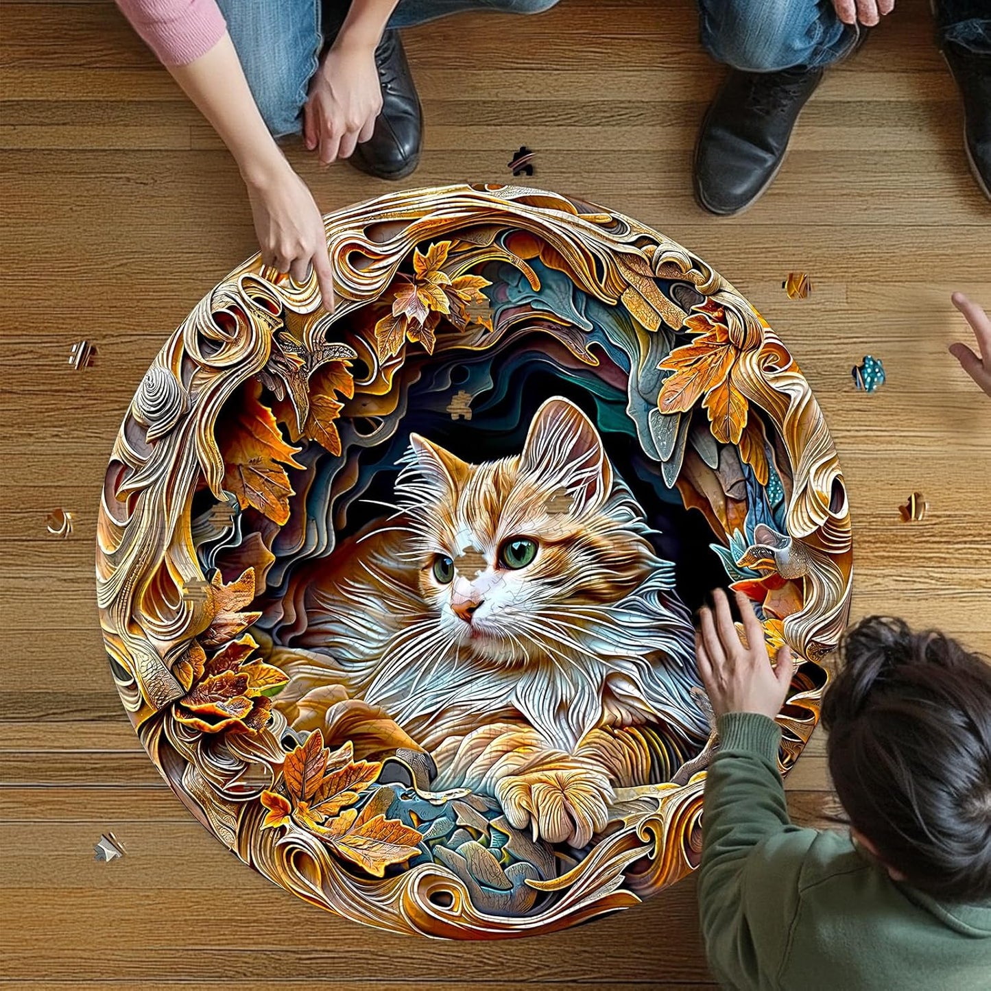 masseruon Puzzles for Adults 1000 Pieces-Cat Puzzle-26.6 * 26.6in Round Jigsaw Puzzels with HD Matte Finish-Hard Difficult Puzzel for Adult-Challenging Gift for Puzzel Lovers Home Decor