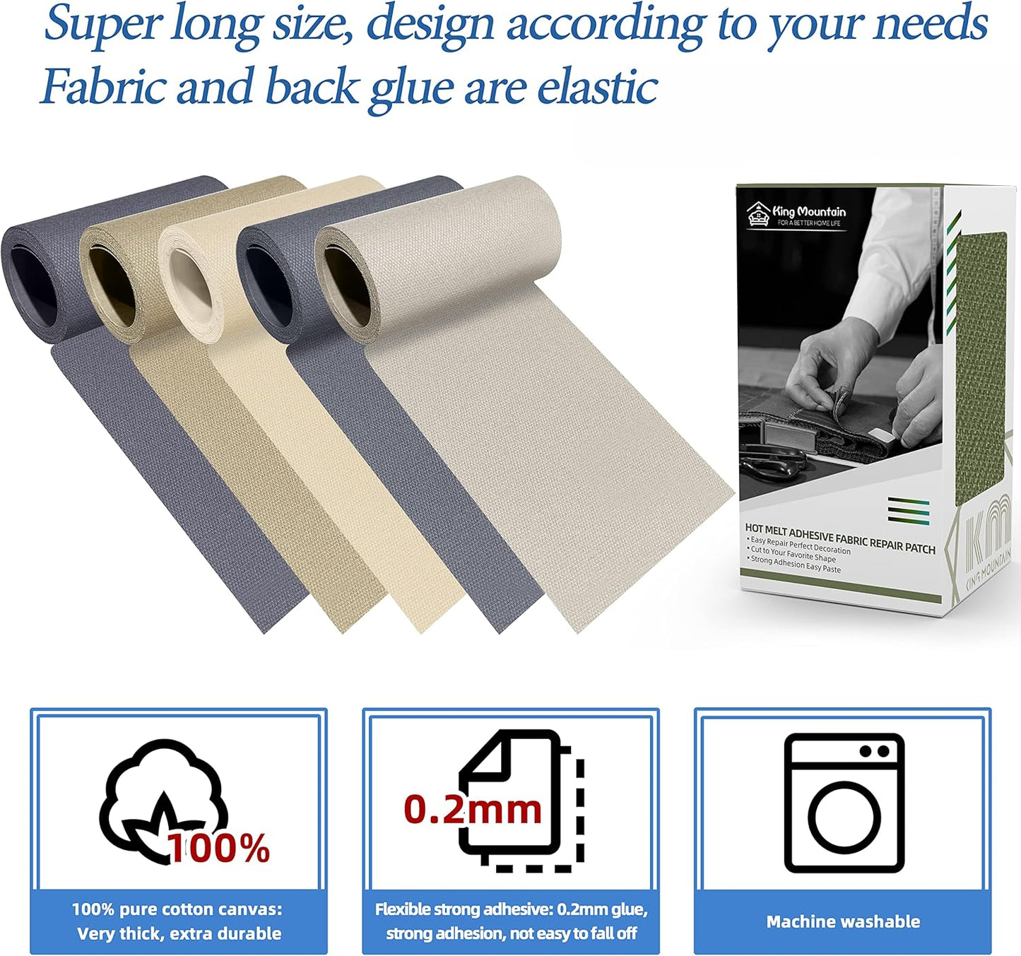 KING MOUNTAIN Canvas Iron on Patch,3"×60",Waterproof 100% Cotton Fabric Repair Patch,Used for Various Sofa,Tent,Clothes,Seats,Suitcases (Grass Green)