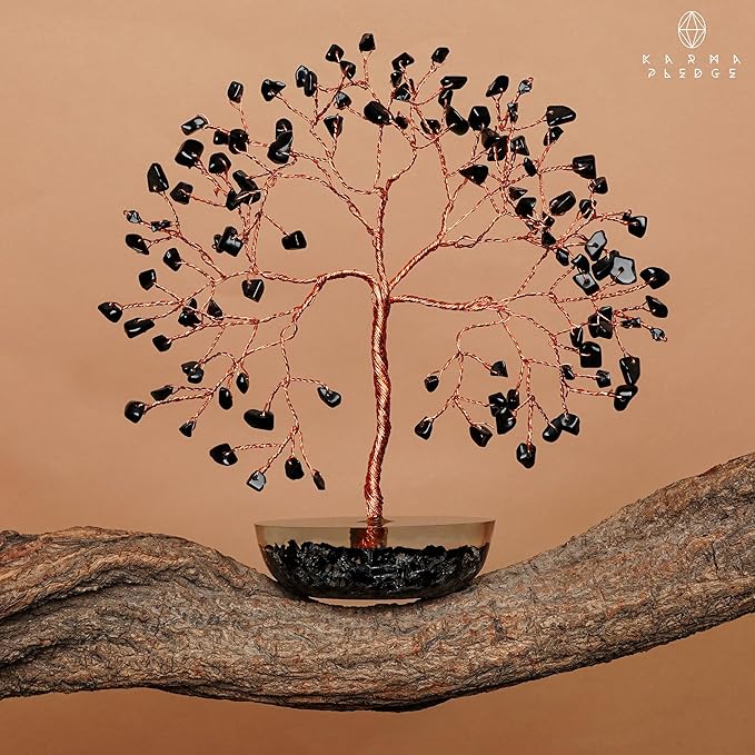 7 Chakra Black Obsidian Crystal Tree of Life Positive Energy & Good Luck, Money, Feng Shui Decor, Home and Office Desk Decoration, Spiritual Gifts for Women, for Dad