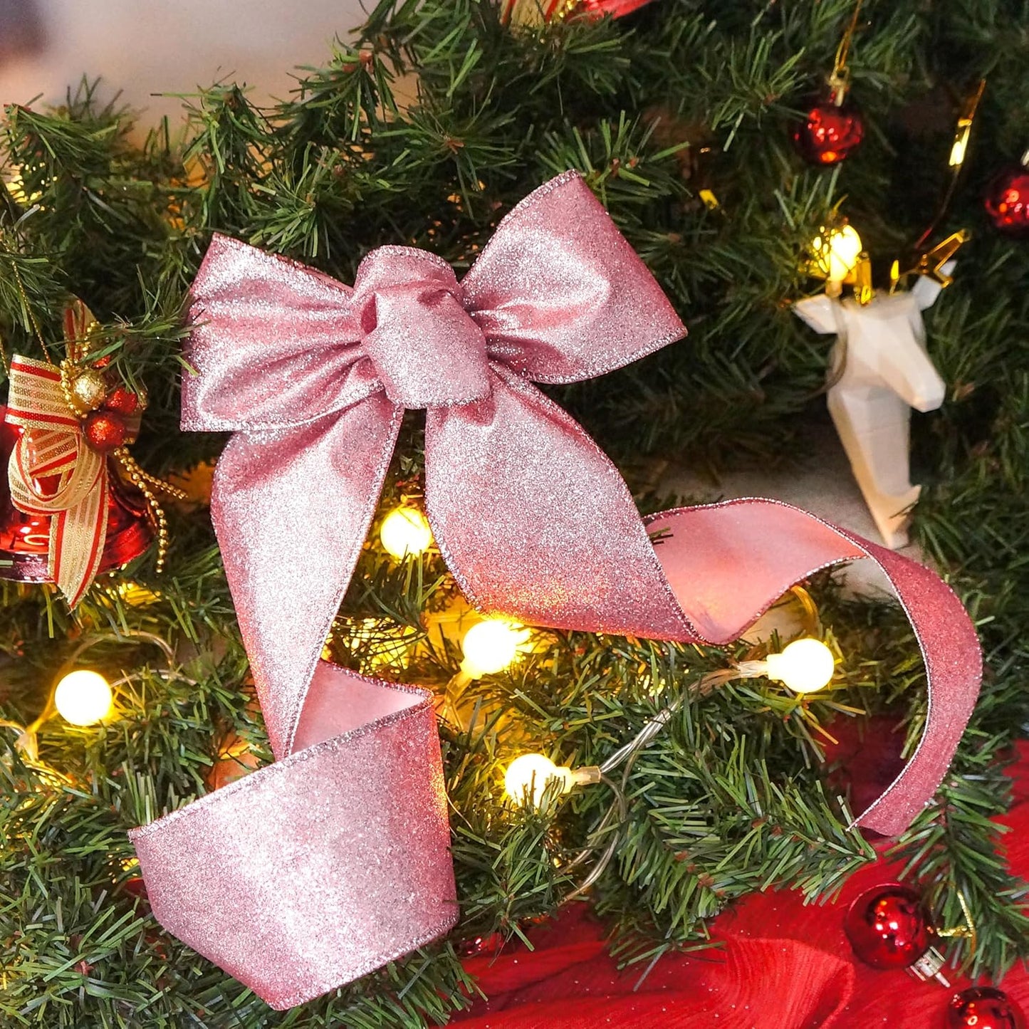 CT CRAFT LLC Glitter Wired Ribbon 2.5" x 10 Yards Rose Gold for Christmas Home Decor Bow Gift Wrapping DIY Crafts Wreath